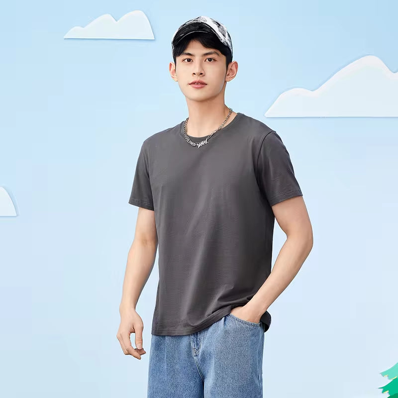 Summer Cotton T Shirts Men 2024 Simple O Neck Stretch Solid New Tops Clothing Casual Tshirt Man Streetwear Cool Tee Shirts